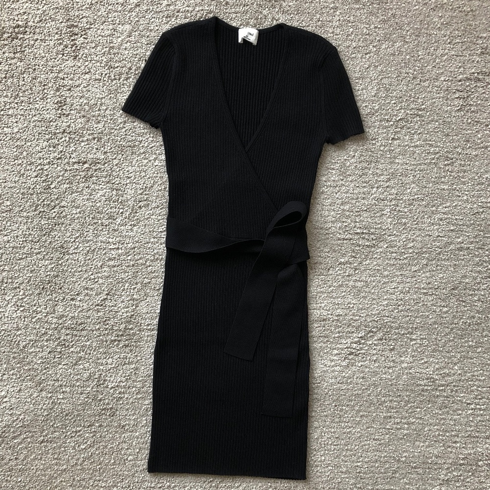Wilfred Black Ribbed Wrap Mini Dress - Picture 2 of 5
